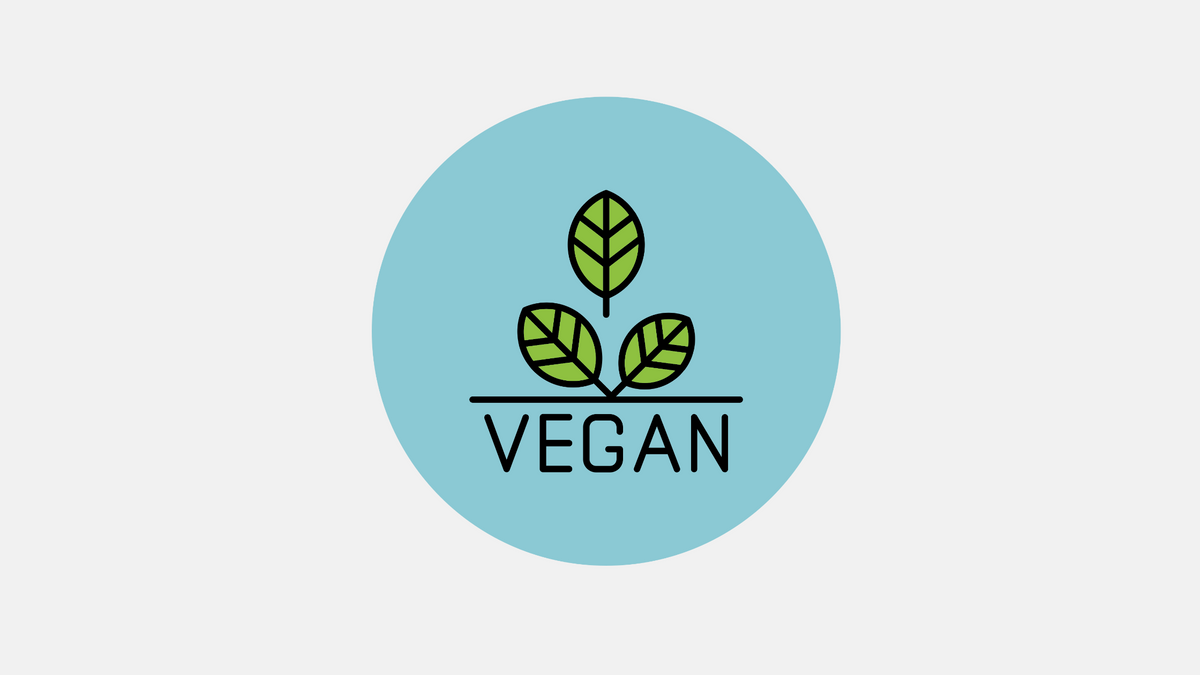 Blauer Sticker mit der Aufschrift vegan